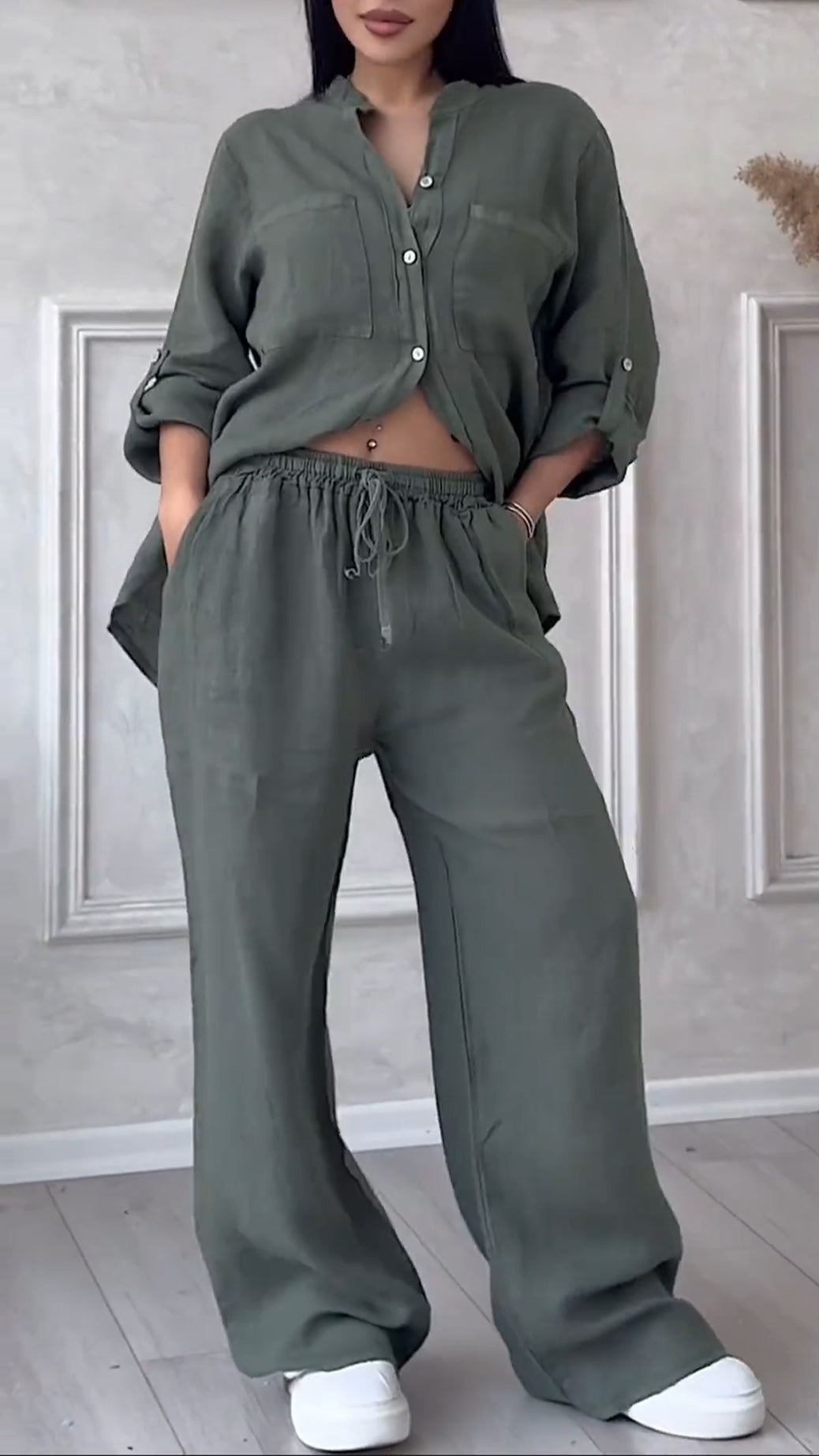 ✨Women's V-neck Cotton and Linen Casual Suit