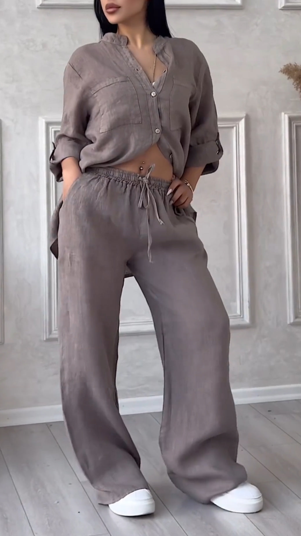 ✨Women's V-neck Cotton and Linen Casual Suit