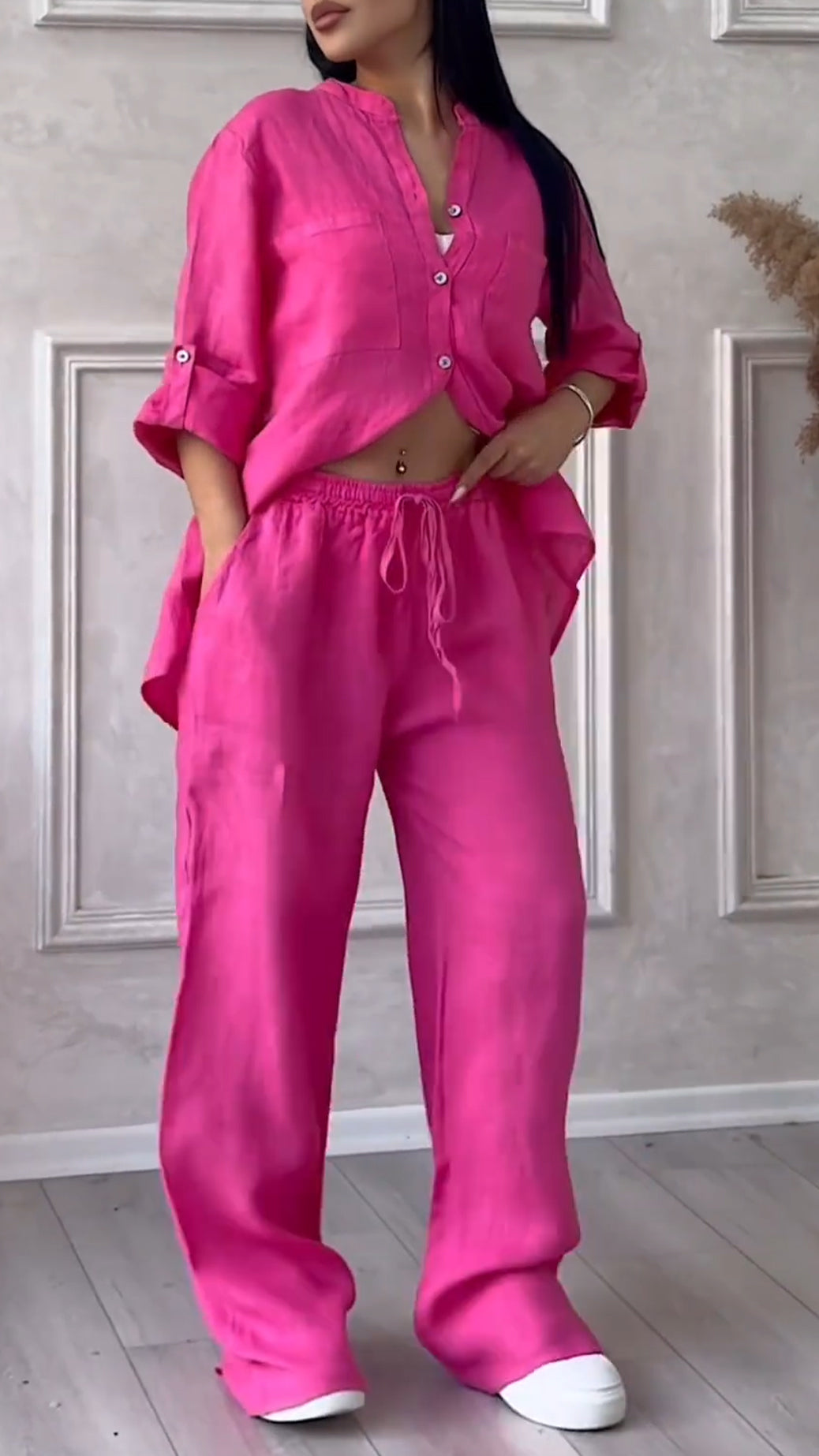 ✨Women's V-neck Cotton and Linen Casual Suit