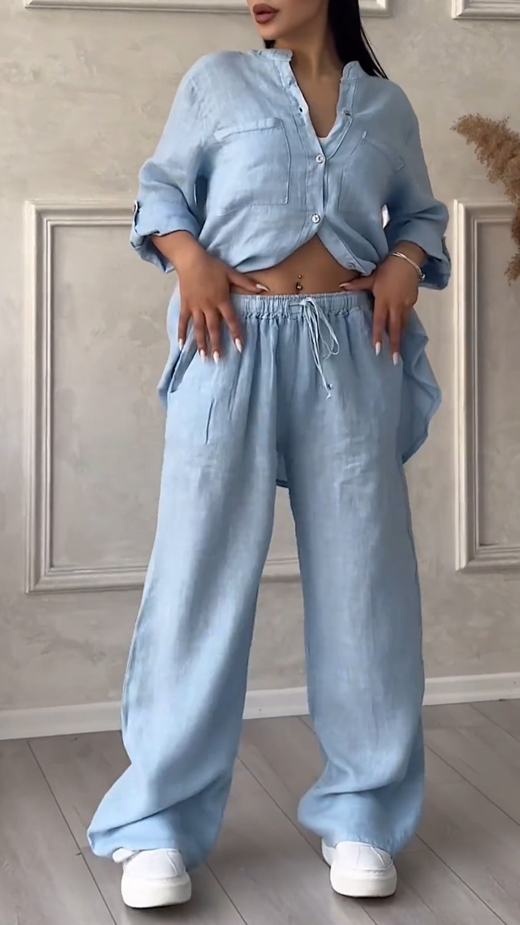 ✨Women's V-neck Cotton and Linen Casual Suit