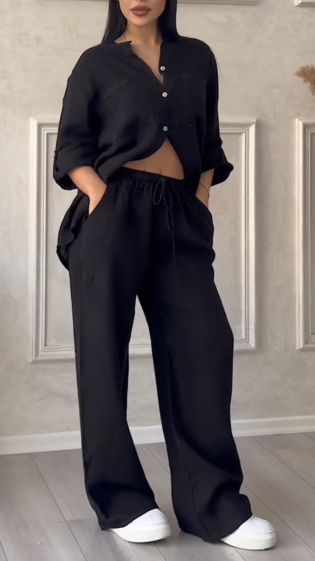 ✨Women's V-neck Cotton and Linen Casual Suit