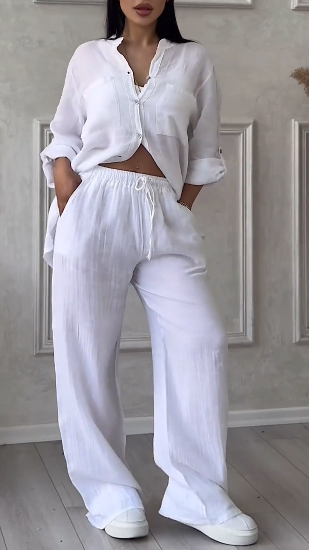 ✨Women's V-neck Cotton and Linen Casual Suit