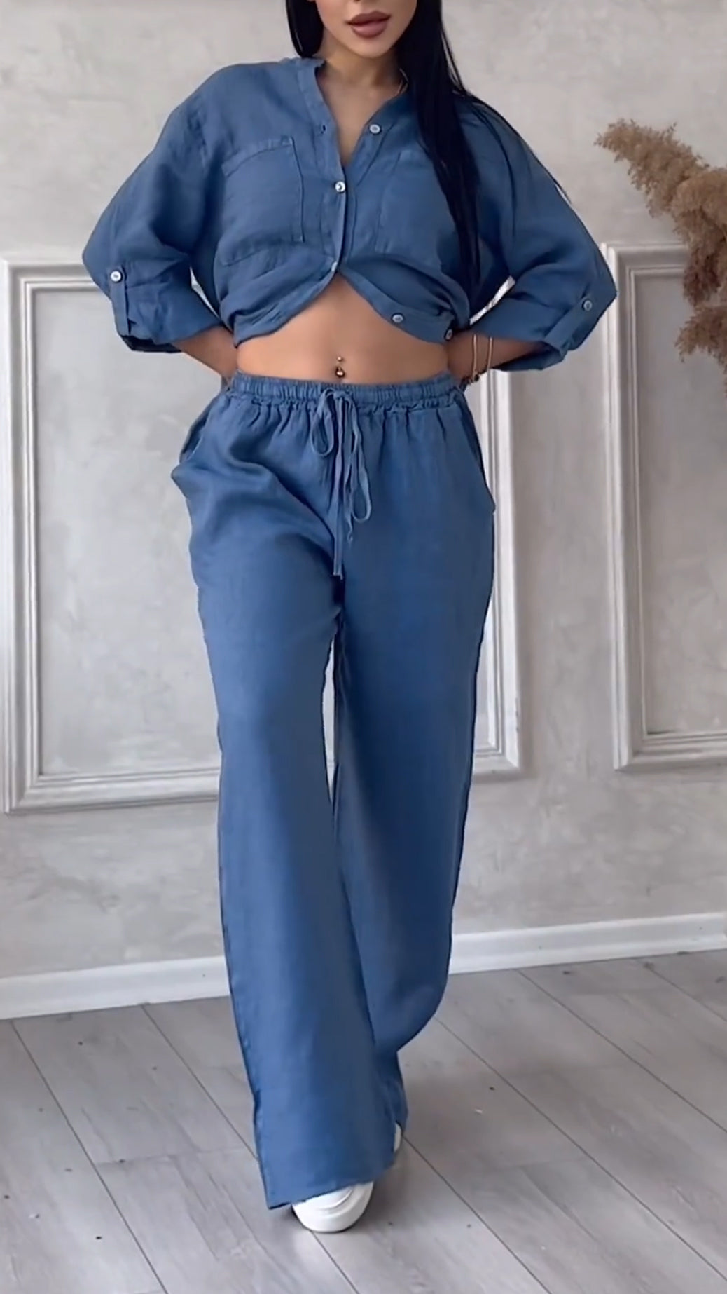 ✨Women's V-neck Cotton and Linen Casual Suit