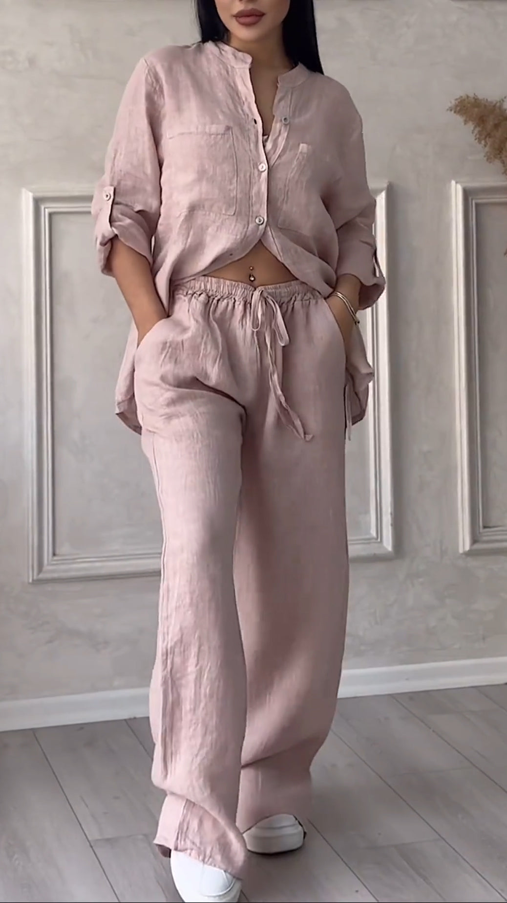 ✨Women's V-neck Cotton and Linen Casual Suit