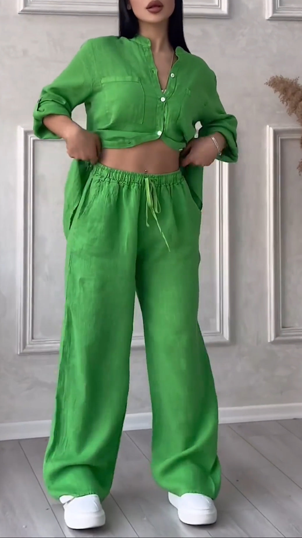 ✨Women's V-neck Cotton and Linen Casual Suit