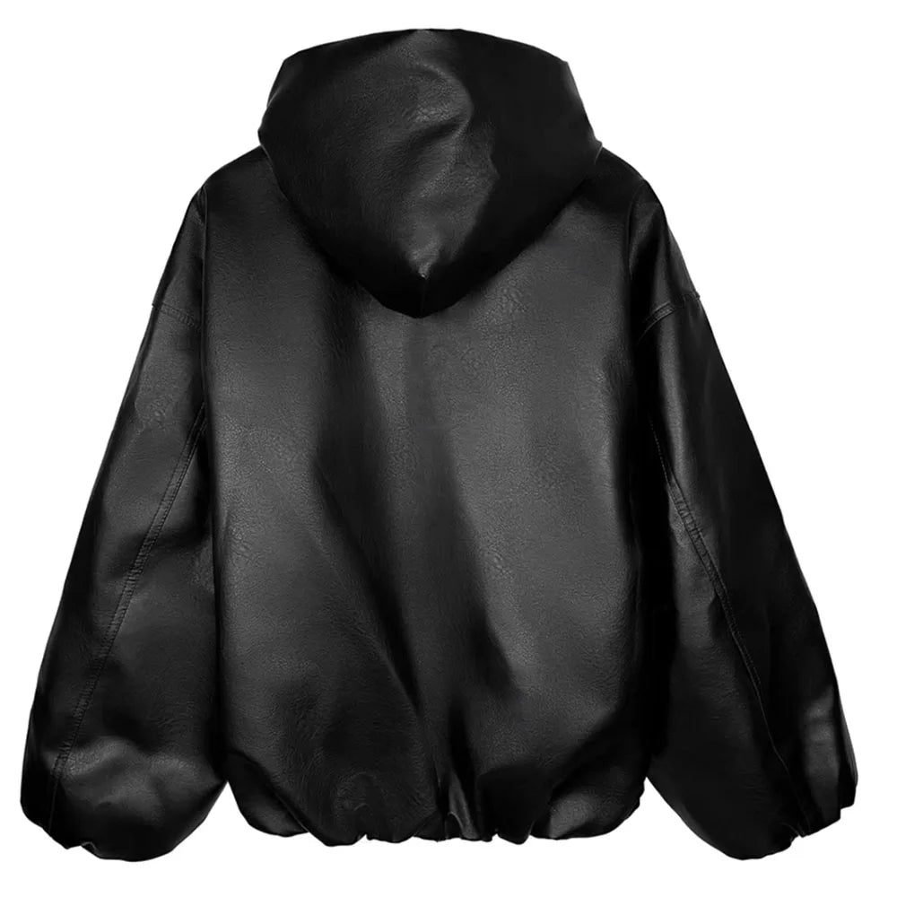 Leather zip-up hoodie