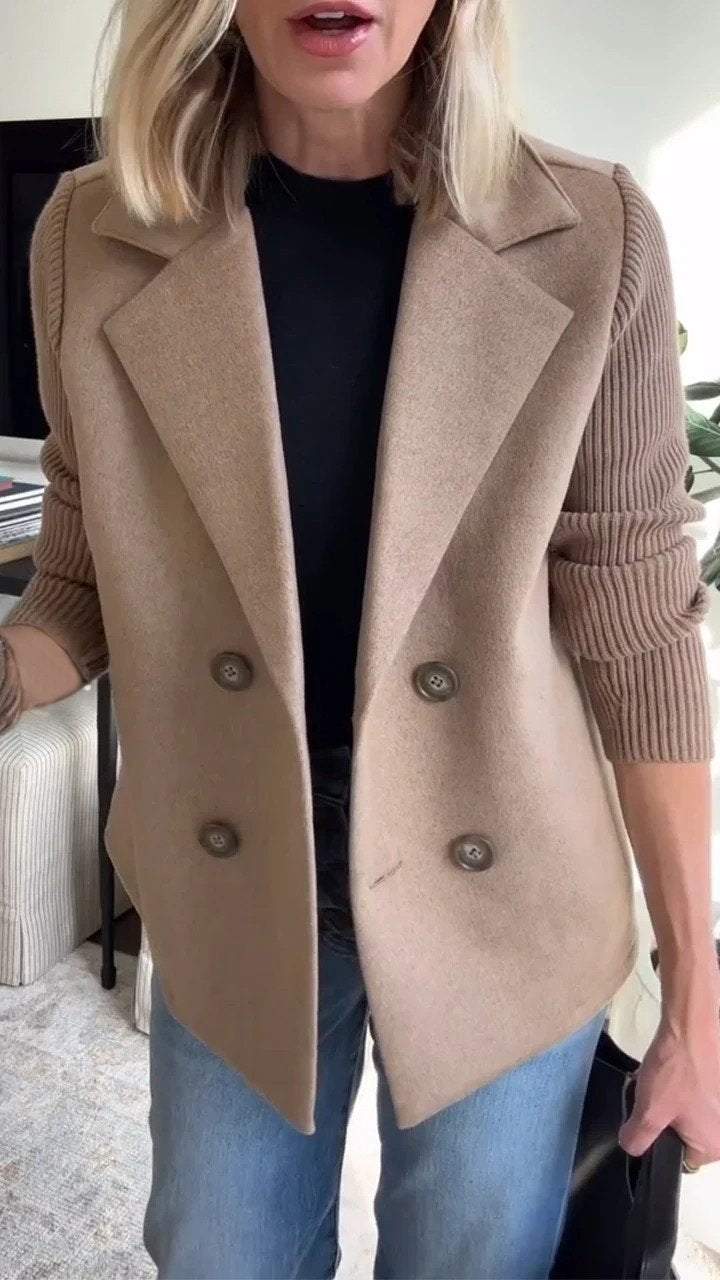 Chic Knit-Sleeve Blazer