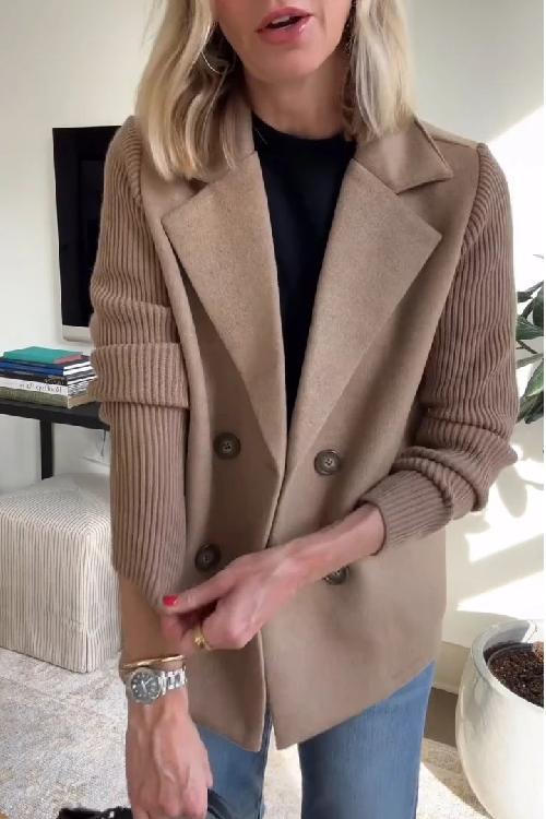 Chic Knit-Sleeve Blazer
