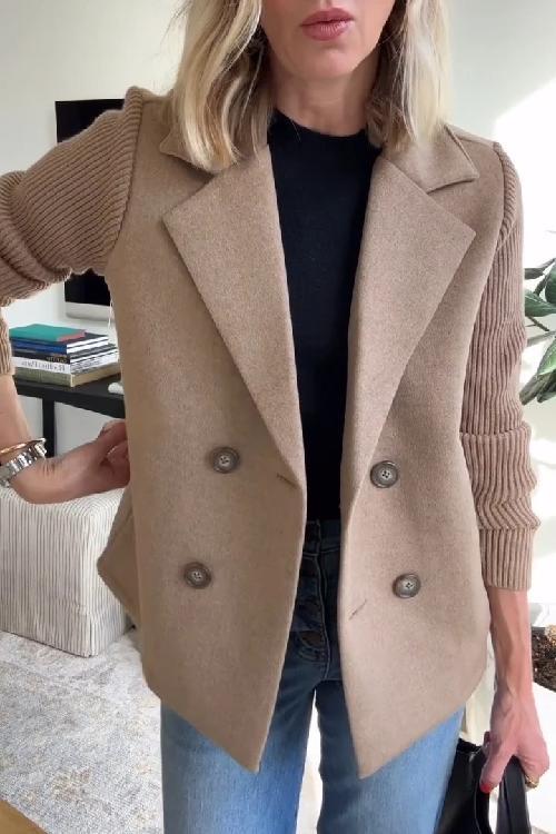 Chic Knit-Sleeve Blazer