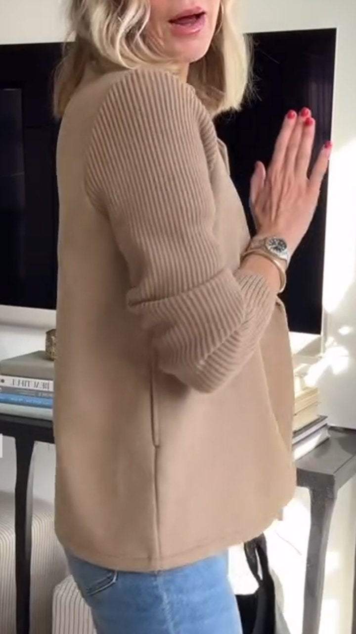 Chic Knit-Sleeve Blazer